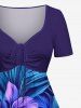 Plus Size Flower Leaf Tropical Print Cinched Hawaii Dress -  