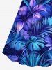 Plus Size Flower Leaf Tropical Print Cinched Hawaii Dress -  