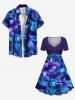 Plus Size Flower Leaf Tropical Print Cinched Hawaii Dress -  