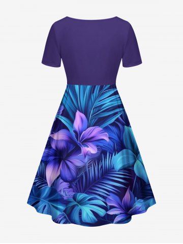 Flower Leaf Tropical Print Plus Size Matching Hawaii Beach Outfit For Couples