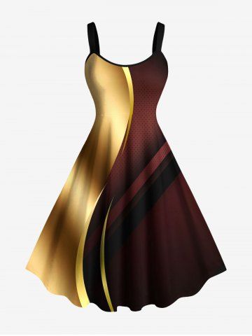 Plus Size Curve Light Beam Ombre Colorblock Print Tank Dress - YELLOW - 3X