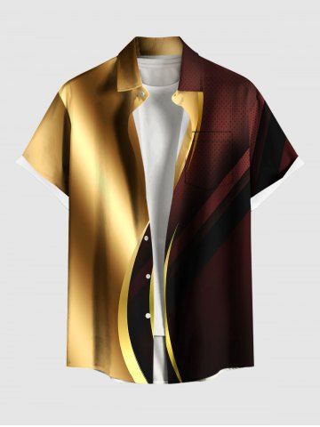 Plus Size Curve Light Beam Ombre Colorblock Print Buttons Pocket Shirt For Men - YELLOW - 6XL