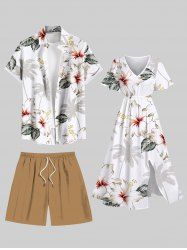 Coconut Tree Flower Leaf Print Plus Size Matching Hawaii Beach Outfit For Couples -  