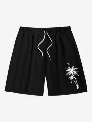 Short de plage hawaïen grande taille avec cordon de serrage et imprimé cocotier peint à la main pour homme - Noir 5XL