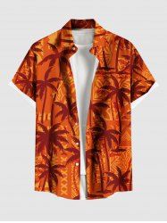 Plus Size Coconut Tree Ethnic Print Hawaii Button Pocket Shirt For Men -  