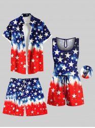 Matching Hawaii Shirt and Romper Plus Size Beach Outfit Patriotic American Flag Tie Dye Printed for Couples -  