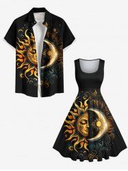 Galaxy Sun Moon Star Sunflowers Print Plus Size Matching Hawaii Beach Outfit For Couples -  