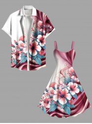 Hibiscus Flower Leaf Ombre Colorblock Print Plus Size Matching Hawaii Beach Outfit For Couples -  