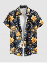Plus Size Flowers Leaf Print Buttons Pocket Hawaii Shirt For Men -  