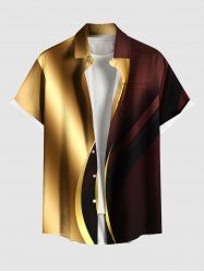 Plus Size Curve Light Beam Ombre Colorblock Print Buttons Pocket Shirt For Men -  