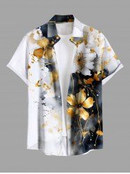 Chemise hawaïenne grande taille à imprimé floral ombré et tie-dye avec poches boutonnées pour homme - Gris 4XL