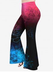 Plus Size Tie Dye Ombre Flowers Print Flare Pants -  
