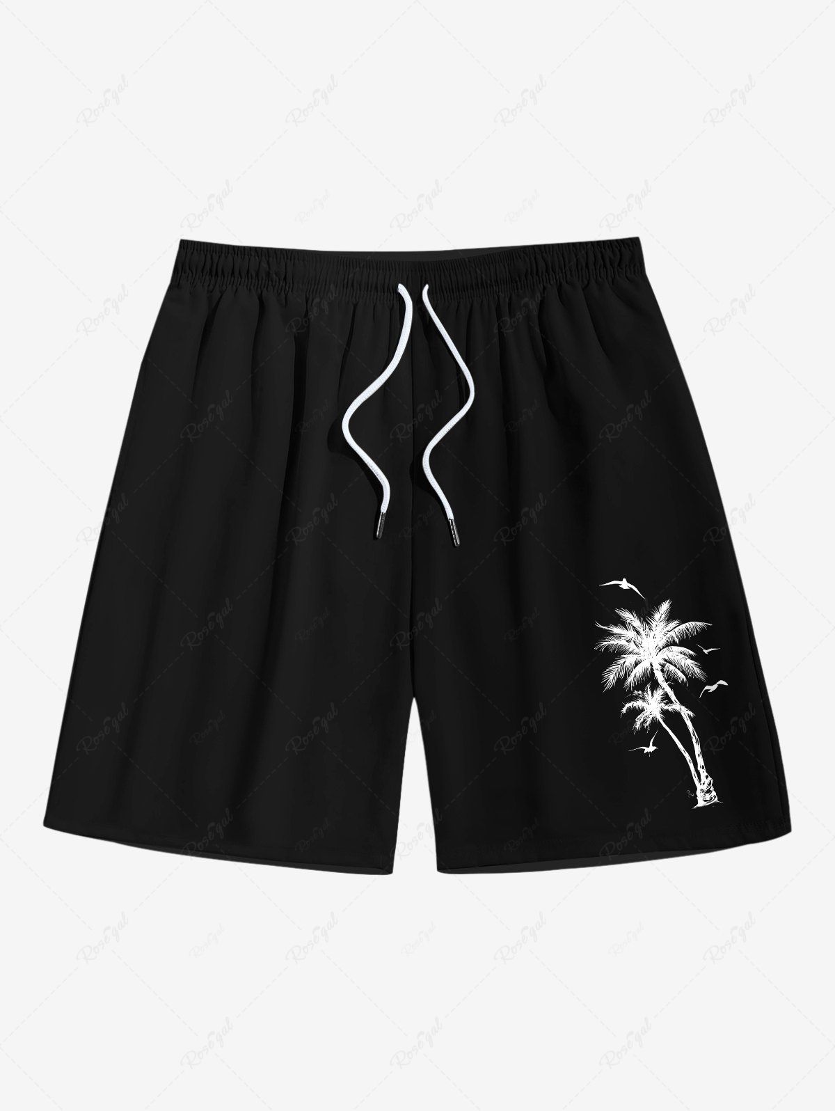Chic Plus Size Coconut Tree Hand-painted Print Hawaii Drawstring Beach Shorts For Men  