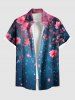 Tenue de plage hawaïenne assortie grande taille à imprimé fleurs, étoiles et galaxie pour couples - Bleu 