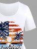 Patriotic American Flag Coconut Tree Sun Seascape Print Plus Size Matching Set -  