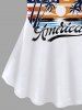 Patriotic American Flag Coconut Tree Sun Seascape Print Plus Size Matching Set -  