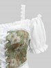 Tenue grande taille avec haut à lacets et épaules dénudées imprimé tournesol et legging croisé ajouré sur les côtés - Blanc 