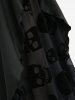 Sunflower Oil Painting Print Lace Up Cold Shoulder Top and Skull Flocking Applique Flare Pants Plus Size Outfit -  