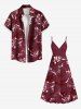 Flowers Leaf Tropical Print Plus Size Matching Hawaii Beach Outfit For Couples -  