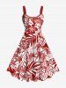 Tenue de plage hawaïenne assortie grande taille, motif cocotier, feuilles tropicales, fleurs d'hibiscus, pour couples - Rouge 
