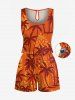 Ensemble chemise hawaïenne et barboteuse grande taille, tenue de plage assortie, imprimé ethnique cocotier, pour couples - Orange 