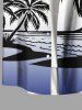 Tenue de plage hawaïenne assortie grande taille pour couple, motif cocotier, nuage, soleil, paysage marin, imprimé ombré - Bleu 