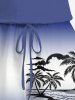 Tenue de plage hawaïenne assortie grande taille pour couple, motif cocotier, nuage, soleil, paysage marin, imprimé ombré - Bleu 