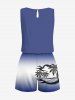 Tenue de plage hawaïenne assortie grande taille pour couple, motif cocotier, nuage, soleil, paysage marin, imprimé ombré - Bleu 