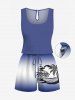 Tenue de plage hawaïenne assortie grande taille pour couple, motif cocotier, nuage, soleil, paysage marin, imprimé ombré - Bleu 