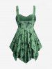 Plus Size Floral Print Heart Buckle Layered Handkerchief Asymmetric Tank Top -  
