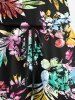 Plus Size Colorful Tropical Leaf Flower Print Hawaii Drawstring Pocket Romper -  
