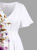Plus Size Flower Leaf Print Hawaii Split Pocket A Line Midi Dress -  
