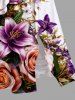 Plus Size Flower Leaf Print Hawaii Split Pocket A Line Midi Dress -  