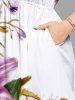 Plus Size Floral Leaves Print Hawaii Split Pocket A Line Midi Dress -  