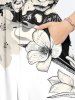 Plus Size Flower Branch Print Hawaii Split Pocket A Line Midi Dress -  