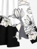 Robe mi-longue hawaïenne grande taille à imprimé branches de fleurs et poches fendues - Noir 3X