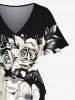 Plus Size Floral Branch Print Hawaii Split Pocket A Line Midi Dress -  