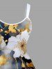Plus Size Ink Painting Tie Dye Ombre Flower Print Hawaii A Line Tank Dress -  
