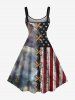 Plus Size 3D Lace Up Patriotic American Flag Eagle Print A Line Tank Dress -  