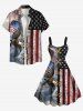 Plus Size 3D Lace Up Patriotic American Flag Eagle Print A Line Tank Dress -  