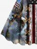 Plus Size 3D Lace Up Patriotic American Flag Eagle Print A Line Tank Dress -  