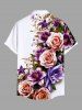 Plus Size Flower Leaf Print Hawaii Button Pocket Shirt For Men -  