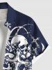 Chemise grande taille à imprimé tête de mort, croix et ailes, avec poches boutonnées pour homme - Bleu L