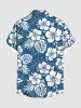 Plus Size Tropical Leaves Hibiscus Floral Print Hawaii Button Pocket Shirt For Men -  