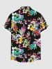 Plus Size Colorful Tropical Leaf Flower Print Hawaii Button Pocket Shirt For Men -  