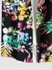 Plus Size Colorful Tropical Leaf Flower Print Hawaii Button Pocket Shirt For Men -  