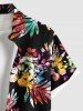 Chemise hawaïenne grande taille à imprimé feuilles tropicales colorées et fleurs pour homme - Noir 5XL