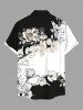 Plus Size Flower Branch Print Hawaii Button Pocket Shirt For Men -  