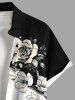 Plus Size Flower Branch Print Hawaii Button Pocket Shirt For Men -  