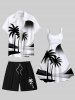 Short de plage hawaïen grande taille avec cordon de serrage et imprimé cocotier peint à la main pour homme - Noir 5XL